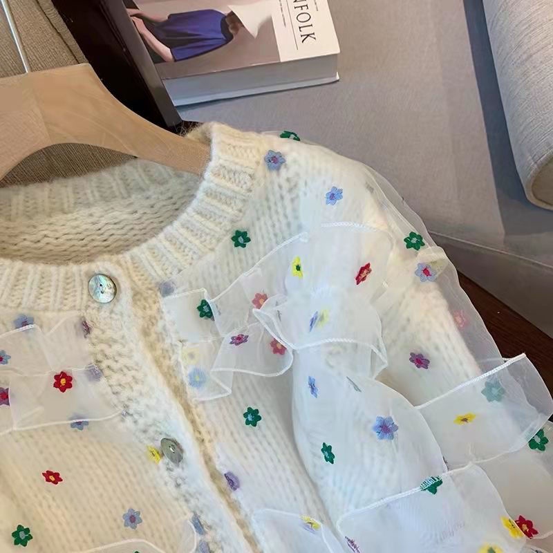 Áo Khoác Cardigan Dệt Kim Phối Lưới Nhiều Màu Sắc Ngọt Ngào Thời Trang Xuân Thu 2022