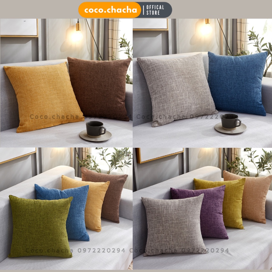 Dòng đơn sắc tối giản - Gối tựa lưng, gối sofa vuông vải gai trang trí, bền màu tới 5 năm minimalist 2 mặt | BigBuy360 - bigbuy360.vn
