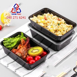 Hộp chữ nhật đựng thức ăn màu đen 650ml - hộp đựng thức ăn màu đen - 50 bộ