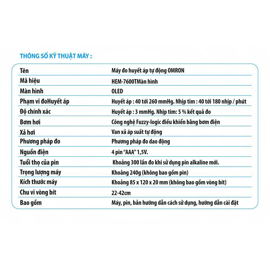 ✅ OMRON HEM-7600T - Máy đo huyết áp bắp tay tự động 7600 T, vòng bít thông minh, Bluetooth kết nối điện thoại Chính hãng