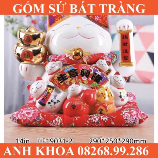 Mèo Thần Tài vẫy tay Bát Phương Chiêu Tài Lộc cao 25cm - Gốm sứ Bát Tràng Anh Khoa