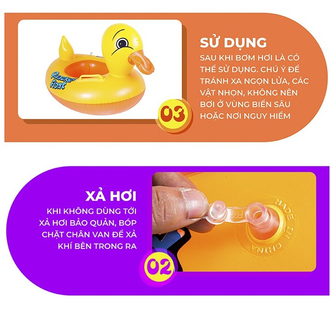 Phao bơi hình vịt vàng có tay cầm bơm hơi cho bé (PV-HH1002A)