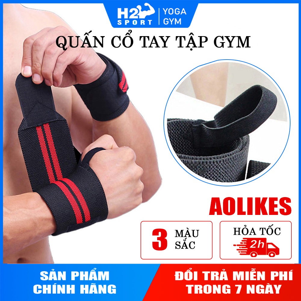 Đai quấn cổ tay tập Gym Chính hãng Aolikes mẫu 2 vạch - Bảo vệ và trợ lực cổ tay (1 Đôi)
