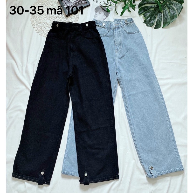 Quần Baggy Nữ Quần baggy jean nữ bigsize đến 80kg lưng cao,lai gấp phối nút. Quần baggy jean nữ size đại.Hàng VNXK Ms101