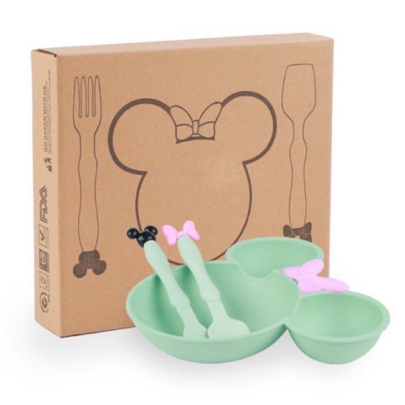 Khay ăn dặm lúa mạch chuột mickey kèm muỗng nĩa cho bé
