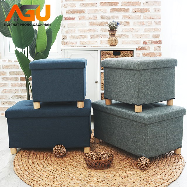 GHẾ ĐỰNG ĐỒ AGU (SOFA HỘP) KÈM CHÂN GHẾ ĐA NĂNG - SIZE M - MÀU XÁM - THÔNG MINH TIỆN LỢI - NỘI THẤT KIỂU HÀN