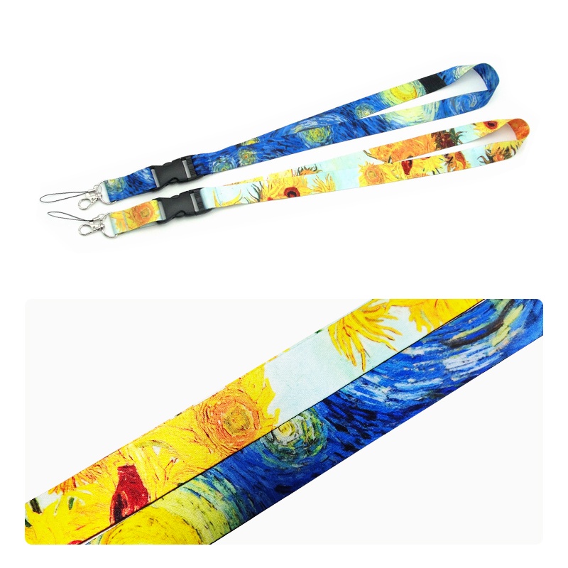 Set dây đeo thẻ tên + bao đựng thẻ họa tiết tranh sơn dầu Vincent Van Gogh tháo lắp n