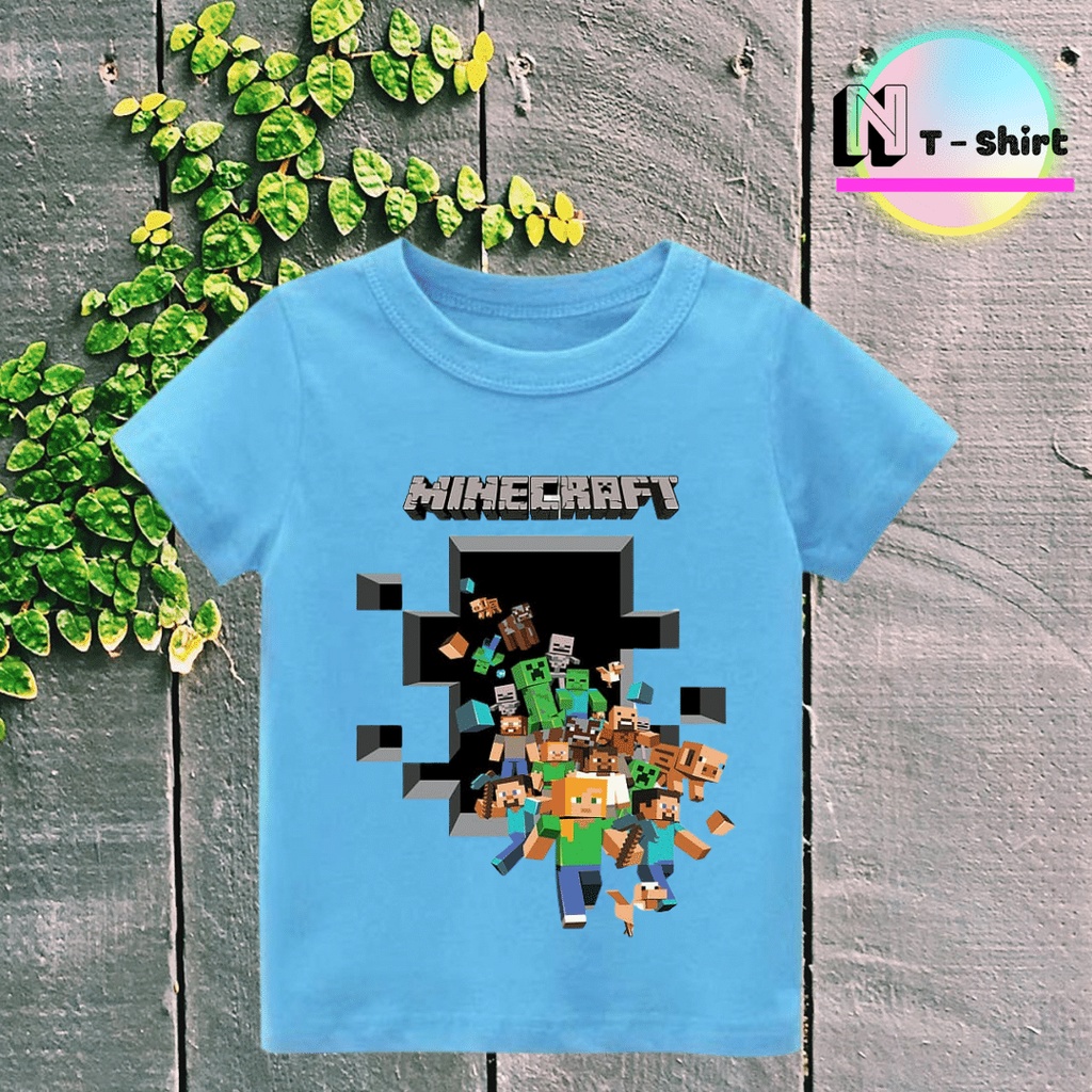 Áo phông cho bé trai và bé gái in hình Minecraft, Áo cotton mặc mát thoải mái, hình in PET chất lượng NTShirt 06