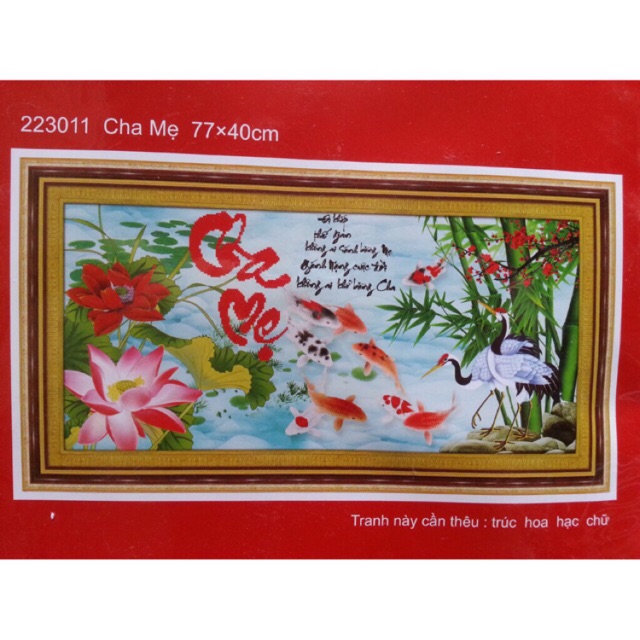 Tranh thêu chữ thập CHA MẸ -CÁ HOA SEN 223011 (chưa thêu)