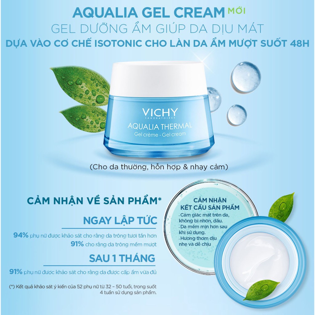 [CHÍNH HÃNG CÓ TEM] VICHY Aqualia Thermal Rehydrating Cream Gel 50 mL - Gel Dưỡng Ẩm cấp nước 48h Dành Cho Mọi Loại Da