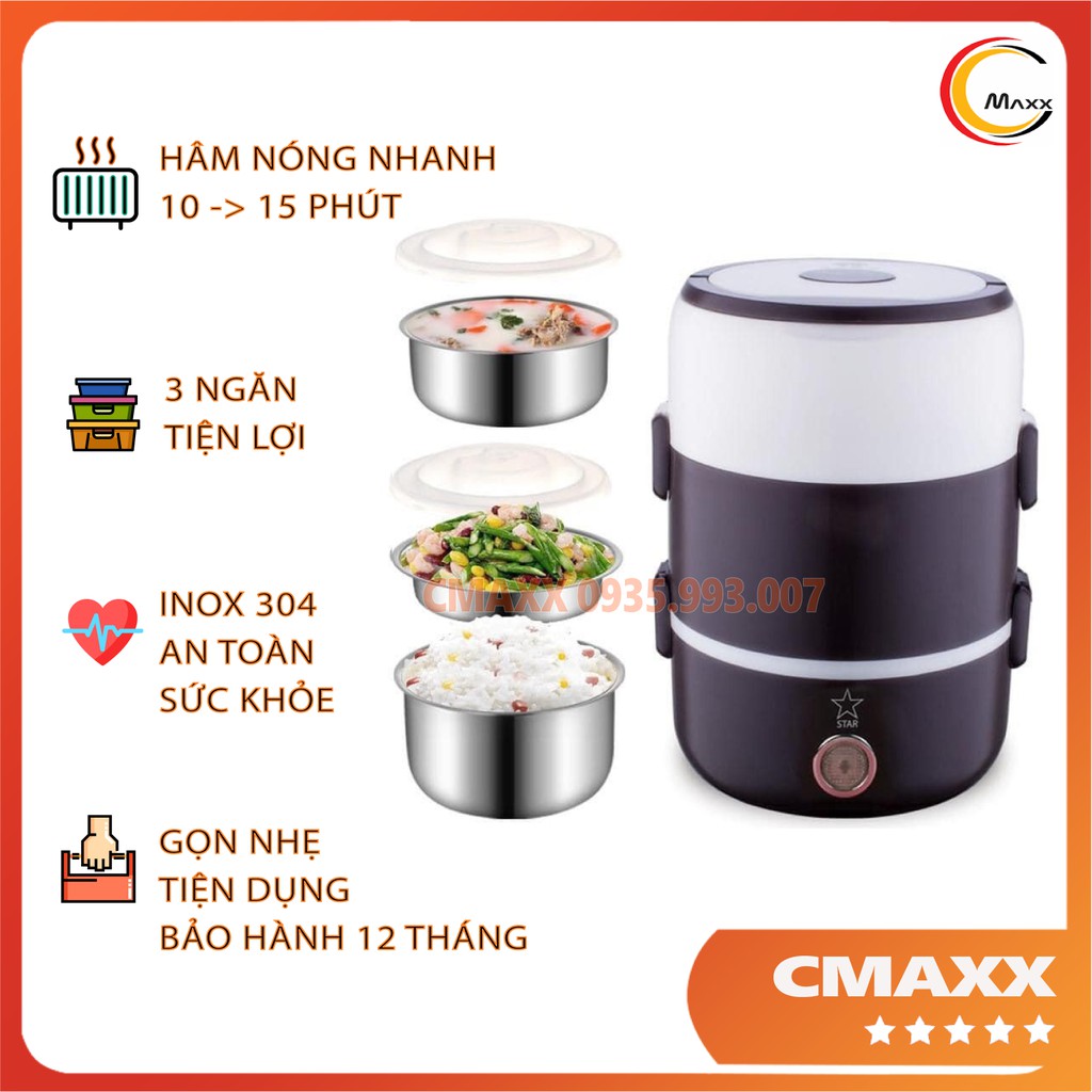 HỘP CƠM GIỮ NHIỆT 3 TẦNG STAR HOT LUNCH BOX, DÙNG CHO DÂN VĂN PHÒNG - GIA DỤNG CMAXX