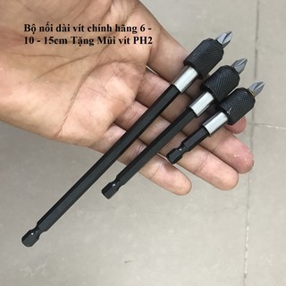 Bộ 3 đầu nối dài mũi vít có khóa cho máy khoan chuôi lục giác dài 60mm-100mm-150mm Tặng 1 mũi vít PH2