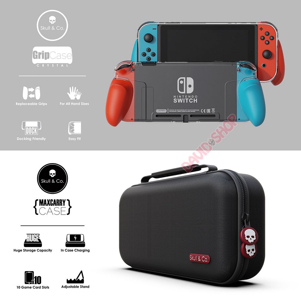 Ốp lưng GripCase Crystal và MaxCarry Case hãng Skull &amp; Co cho Nintendo Switch