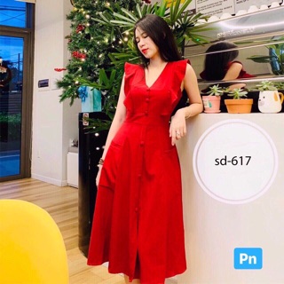 Đầm suông tay bèo đính nút kèm túi siêu Hot