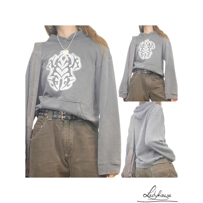 Áo Hoodie Tay Dài Dáng Rộng In Họa Tiết Vintage Phong Cách Harajuku Thời Trang Xuân Thu Cho Nữ