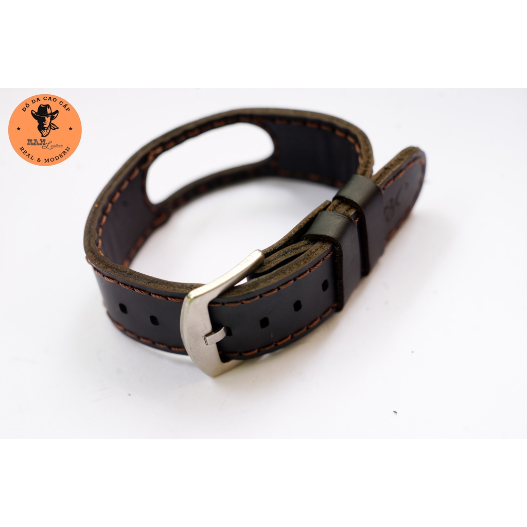 Dây Mi band 3 , Mi band 4 , Mi band 5, Mi band 6, Mi band 7 Da Bò Đen Tuyền - RAM Leather
