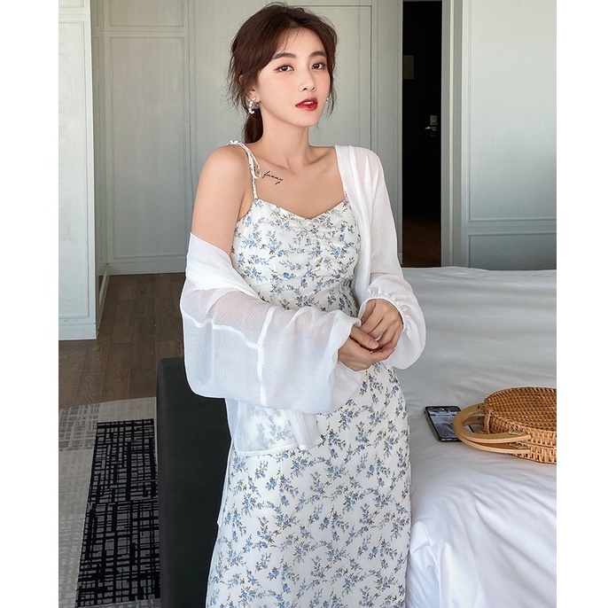 Áo sơ mi/ Đầm ZHELIHANGFEI vải voan dài qua gối không tay gợi cảm chất lượng cao