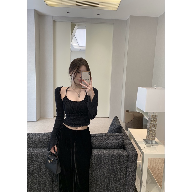Erotic Spice Girl Áo sweater Giả Hai Lớp Tay Dài Cổ Treo Lãng Mạn Dành Cho Bạn Nữ