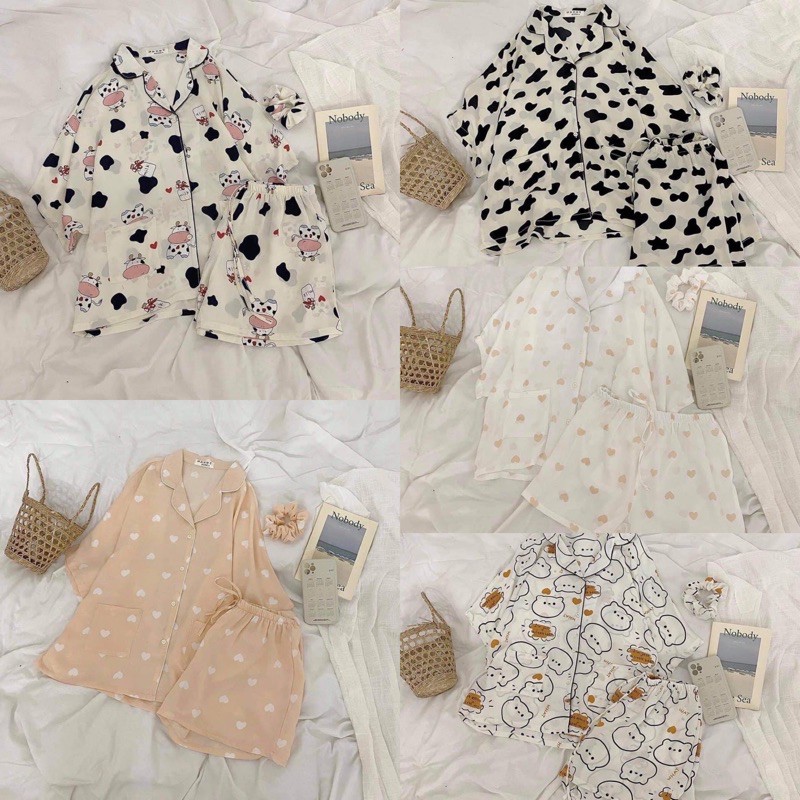 Đồ ngủ 🌸FREESHIP🌸 Bộ ngủ lụa mango hình cute, đồ bộ mặc nhà tay cộc freesize dành riêng cho nữ | BigBuy360 - bigbuy360.vn