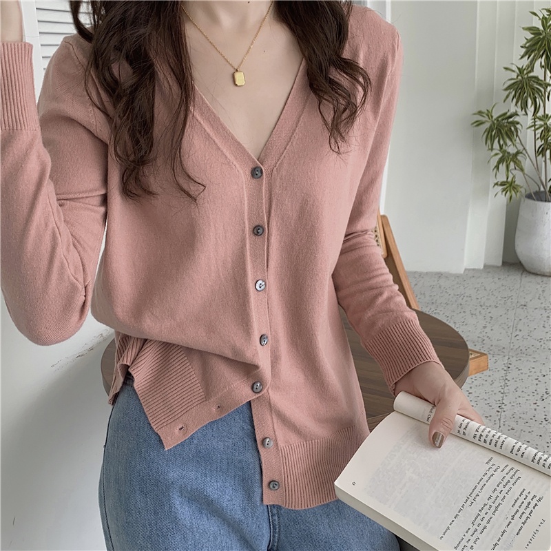 SUXI Áo Cardigan Dệt Kim Tay Dài Dáng Rộng Cổ Chữ V Màu Sắc Đơn Giản Thời Trang Mùa Thu Cho Nữ