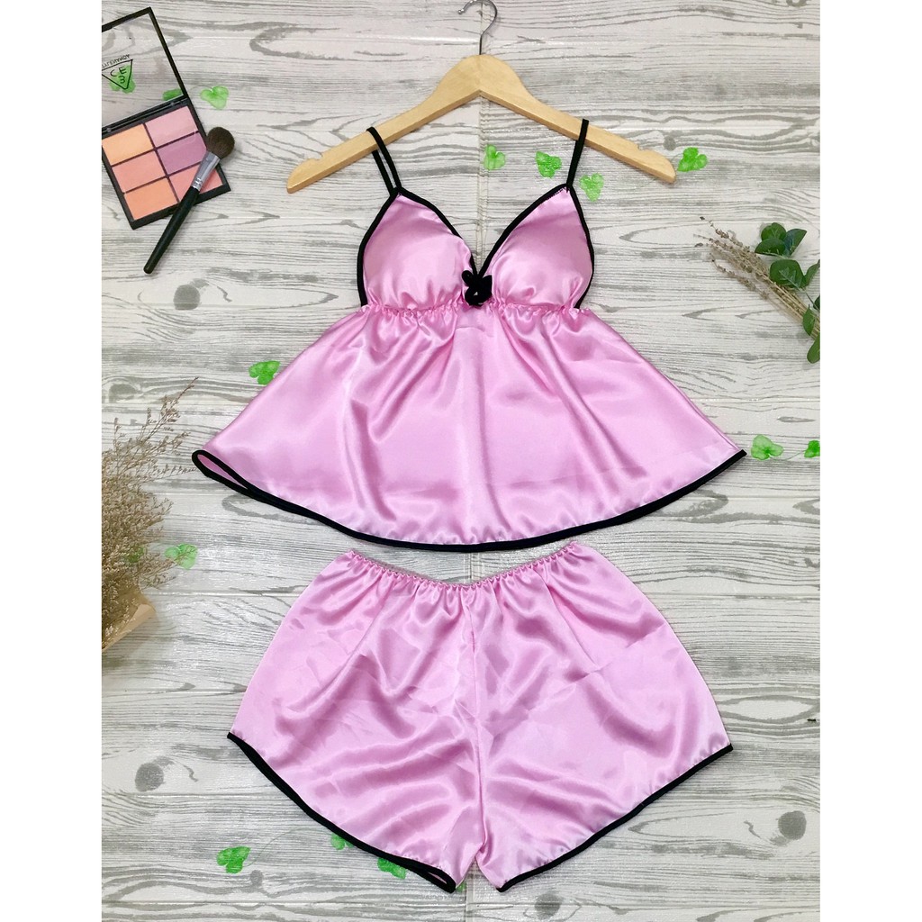 [ẢNH THẬT] Bộ đồ ngủ phi lụa đơn giản FORM dưới 62 ký có mút ngực siêu êm kiểu dáng gợi cảm quyến rũ đủ màu lựa chọn