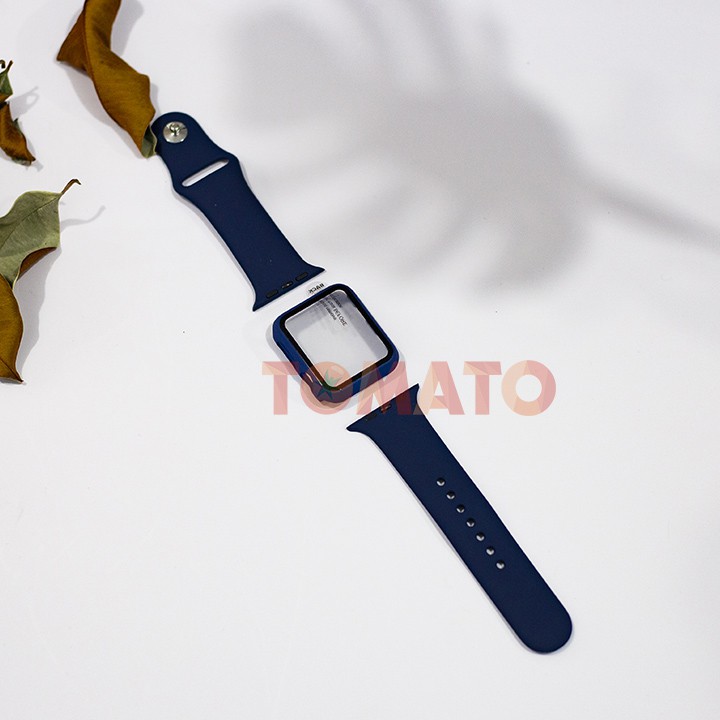 Combo Ốp Kính Cường Lực + Dây Đeo Silicon Cho Đồng Hồ Thông Minh Apple Watch, iWatch 1/2/3/4/5/6/SE sz 38/40/42/44mm