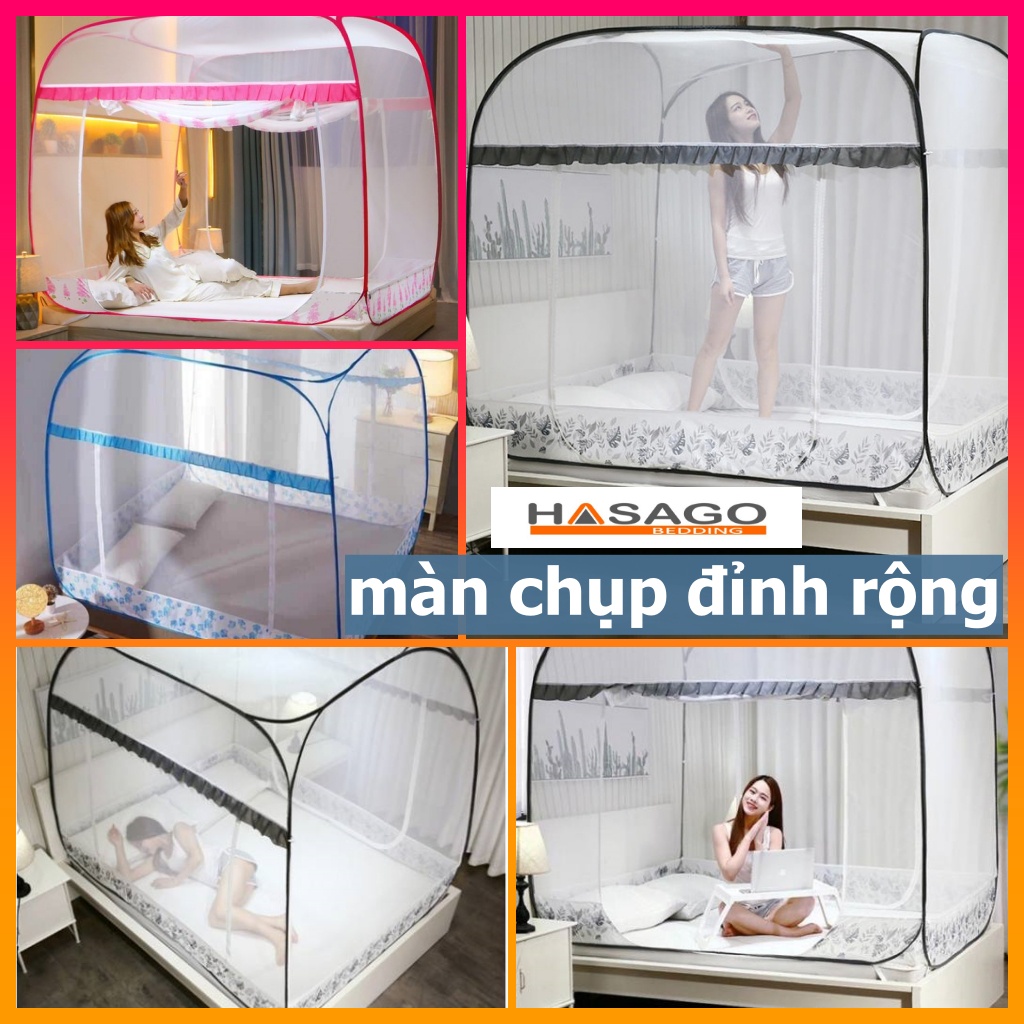 Mùng Chụp Màn Chụp Tự Bung Đỉnh Rộng Đỉnh Vuông Khung Xếp Cao Cấp Người Lớn Mùng Ngủ Kích Thước 1M6X2M 1M8X2M 2Mx2M2