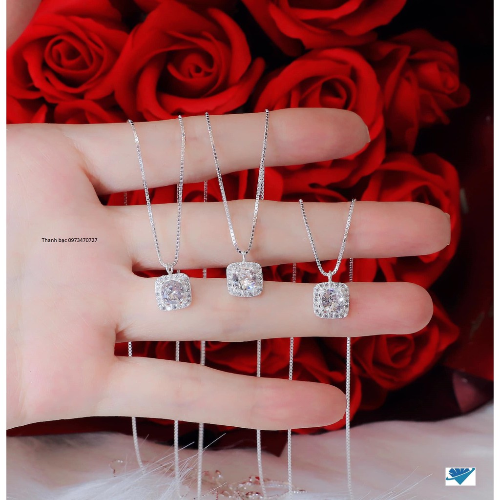 Dây chuyền nữ, bạc 925, dây chuyền kết hợp mặt đá vuông ngũ sắc, phụ hợp các bạn nữ