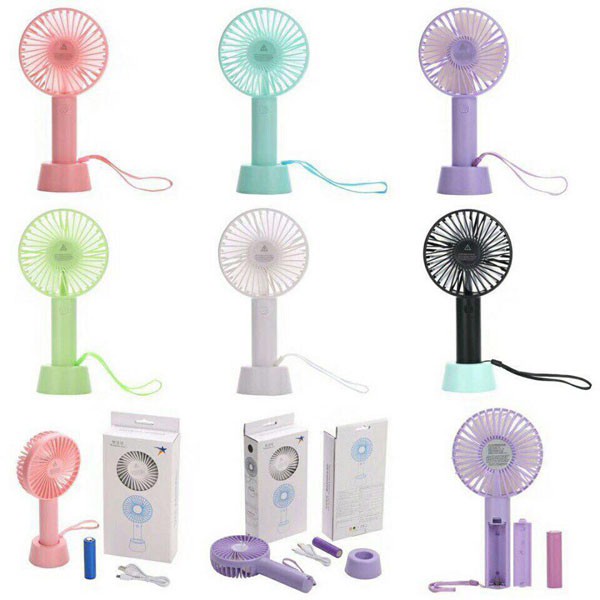 Quạt mini cầm tay tích điện tiện lợi kèm pin sạc chân đế gió siêu mát