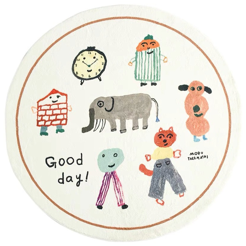 Thảm Bò Hình Tròn In Họa Tiết Hoạt Hình Dễ Thương Cho Bé