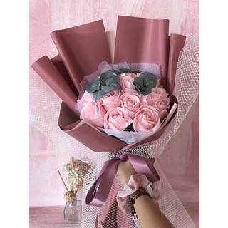 Bó hoa hồng sáp hồng nhạt
