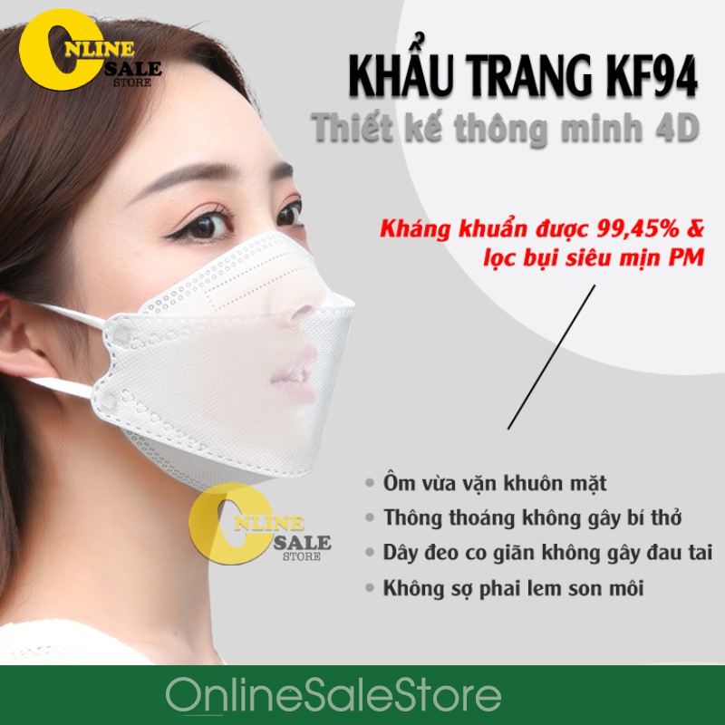 10 chiếc Khẩu trang 4Dkháng khuẩn KF94 4 lớp ôm trọn 2/3 khuôn mặt, không làm lem son, không kích ứng với da nhạy cảm