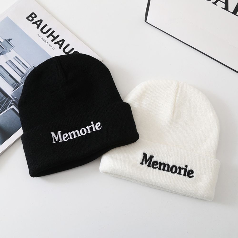 Mũ beanie dệt kim màu trơn thêu chữ phong cách Hàn Quốc thời trang cho nữ