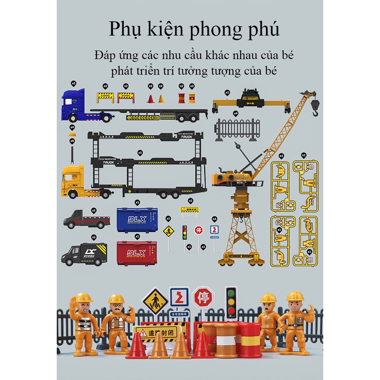 Đồ chơi mô hình đội vận chuyển hậu cần container cảng biển KAVY rất nhiều loại xe, cẩu chở hàng rèn luyện tư duy cho bé