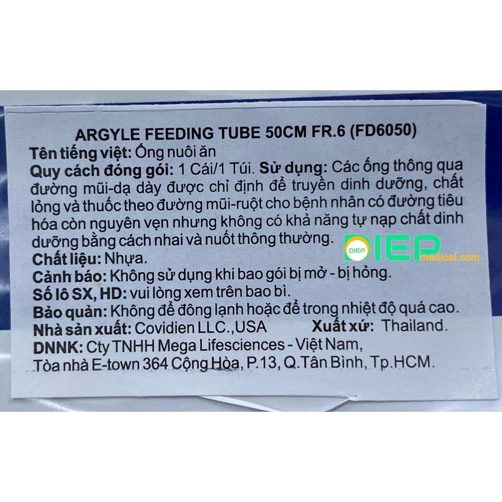 ✅ ARGYLE FEEDING TUBE SIZE 5Fr/6Fr/8Fr/10Fr - Dây nuôi ăn mũi - dạ dày dùng cho trẻ em (hãng Covidien)