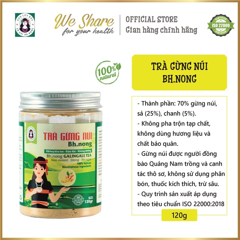 Trà gừng núi Bh.nong hộp 120g nguyên chất - Trà gừng xứ Quảng thơm cay