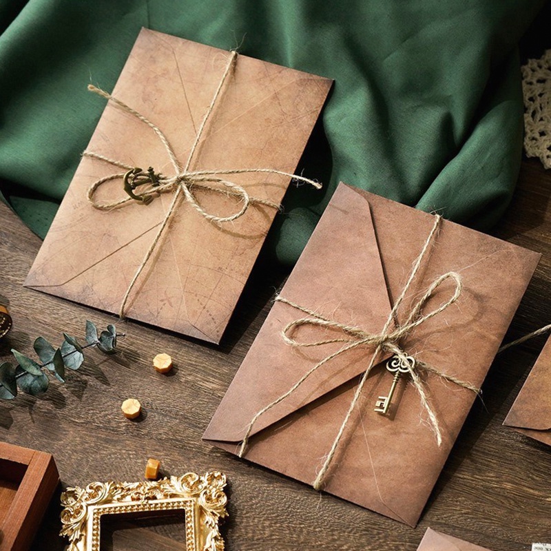 Set 2 Bao Thư Giấy Kèm Dây Thừng Treo Trang Trí Phong Cách Retro