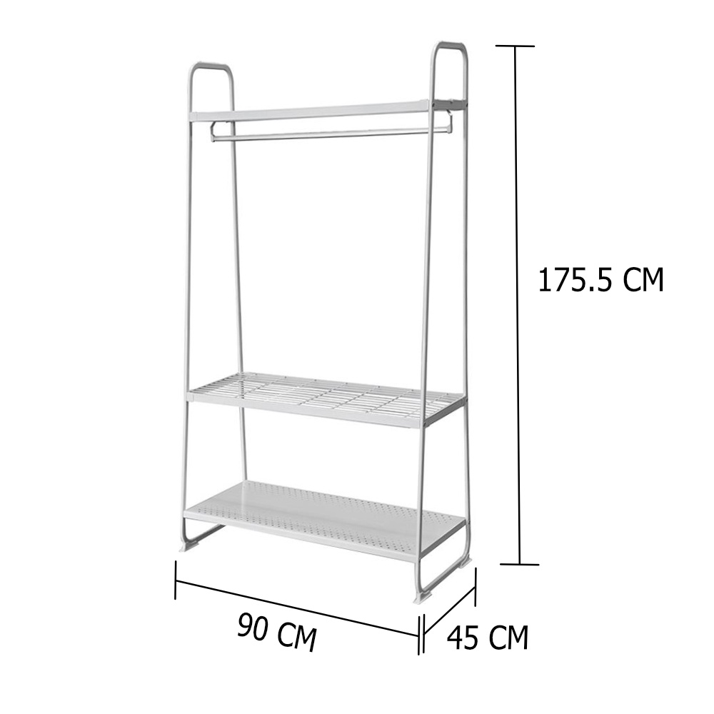 HomeBase PLIM Cây phơi đồ sào phơi đồ bằng thép sơn mạ 3 tầng Thái Lan W90xH175.5xD45cm màu trắng