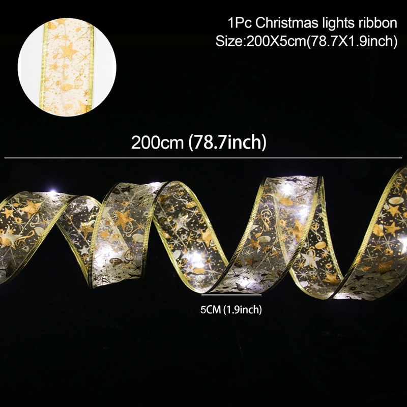 1/2/5/10M Dây Đèn LED Hai Lớp Thắt Nơ Ruy Băng Trang Trí Cây Thông Giáng Sinh DIY