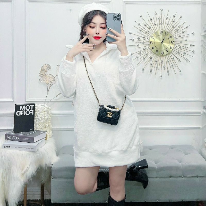 Đầm suông lông cao cấp, set váy lông mềm mịn kèm mũ Mã V01 hàng New Duzu Store