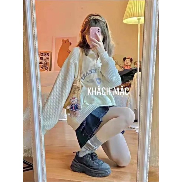 Áo polo  Nữ Heart phong cách hàn quốc tay dài Chữ thêu  ,2 màu đen trắng hàng quảng châu Kèm video thực tế | BigBuy360 - bigbuy360.vn