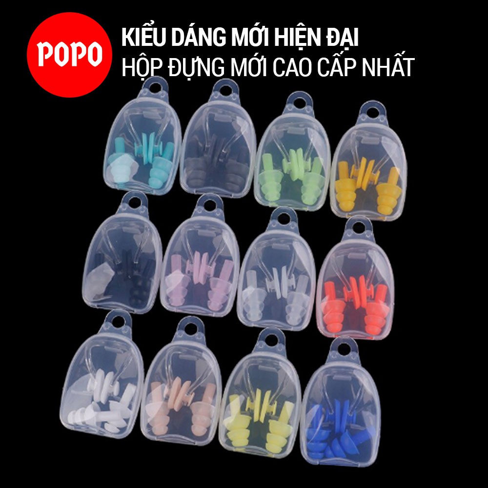 Bộ bịt tai kẹp mũi người lớn cao cấp chống nước EN4, silicone an toàn khi sử dụng, thiết kế kiểu mới hiện đại POPO