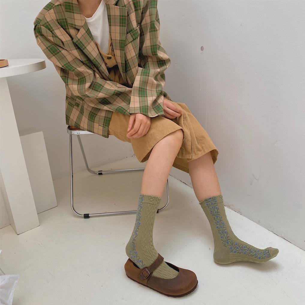 Tất nữ cổ cao Họa tiết Thu Đông Ulzzang Hàn Quốc Vớ nữ cao cổ Cotton Độc lạ