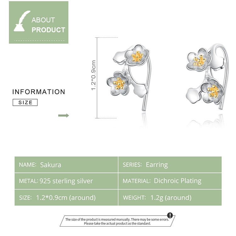Khuyên tai Bamoer SCE778 bằng bạc 925 hình hoa anh đào 3D sống động thời trang cho nữ