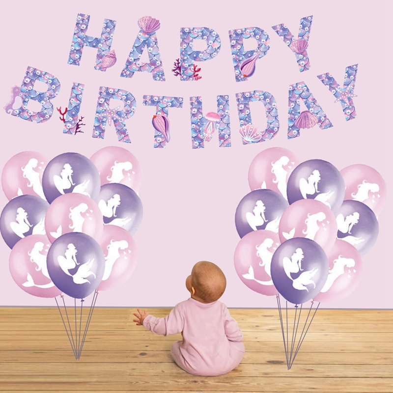 Set 10 Bong Bóng Hình Nàng Tiên Cá 1st Trang Trí Tiệc Sinh Nhật Cho Bé