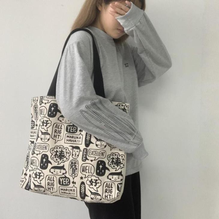 Túi vải canvas, túi tote nữ phong cách Ulzzang Hàn Quốc (MARUKO ALRIGHT)