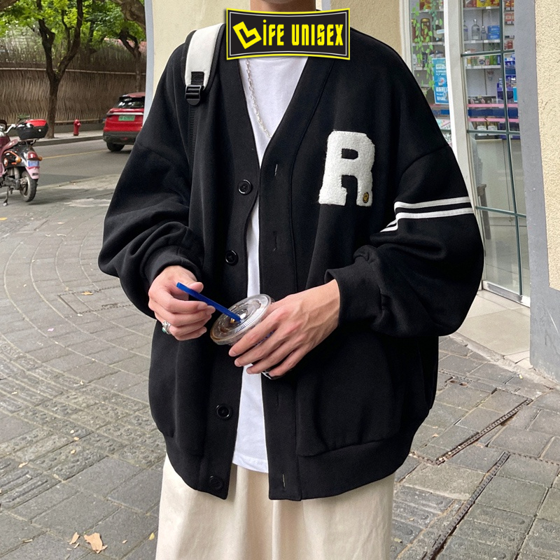 Áo Khoác Cardigian Nỉ CAR CHỮ R MẶT CƯỜI Nam Nữ Ulzzang Unisex Dây Kéo, Áo Khoác Nỉ Form Rộng LIFE UNISEX