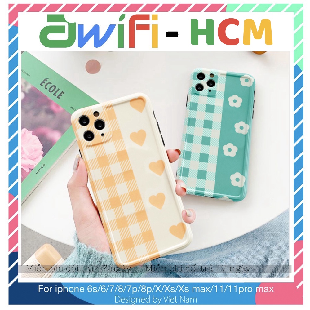 Ốp iphone - Ốp lưng imd new Kẻ caro hoa và tim 6/6s/6plus/6splus/7/8/7plus/8plus/x/xs/xsmax/11/11promax-Awifi Case
