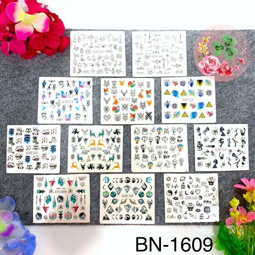 Mã BN . Set 12 miếng dán trang trí móng siêu xinh - Sticker dán móng tay