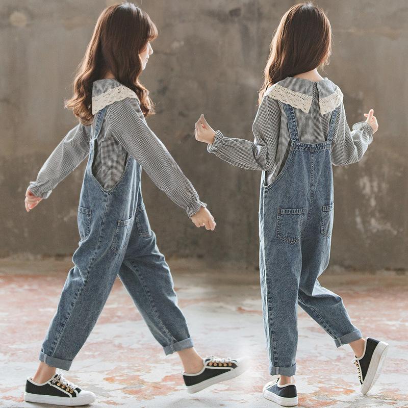 Quần Yếm Jean Dài Phong Cách Hàn Quốc Thời Trang Xuân Thu Cho Bé Gái 10 Tuổi